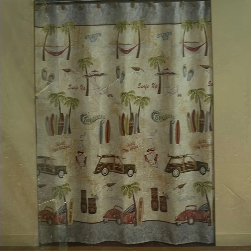 NWT Saturday Night Limited Gone Surfing Shower Curtain Vibrant Bath Decor